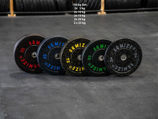 High-Tempered Bumper Plate Set SQMIZE® CRBP-C150, 150kg, colorcoded - SQMIZE Nederland